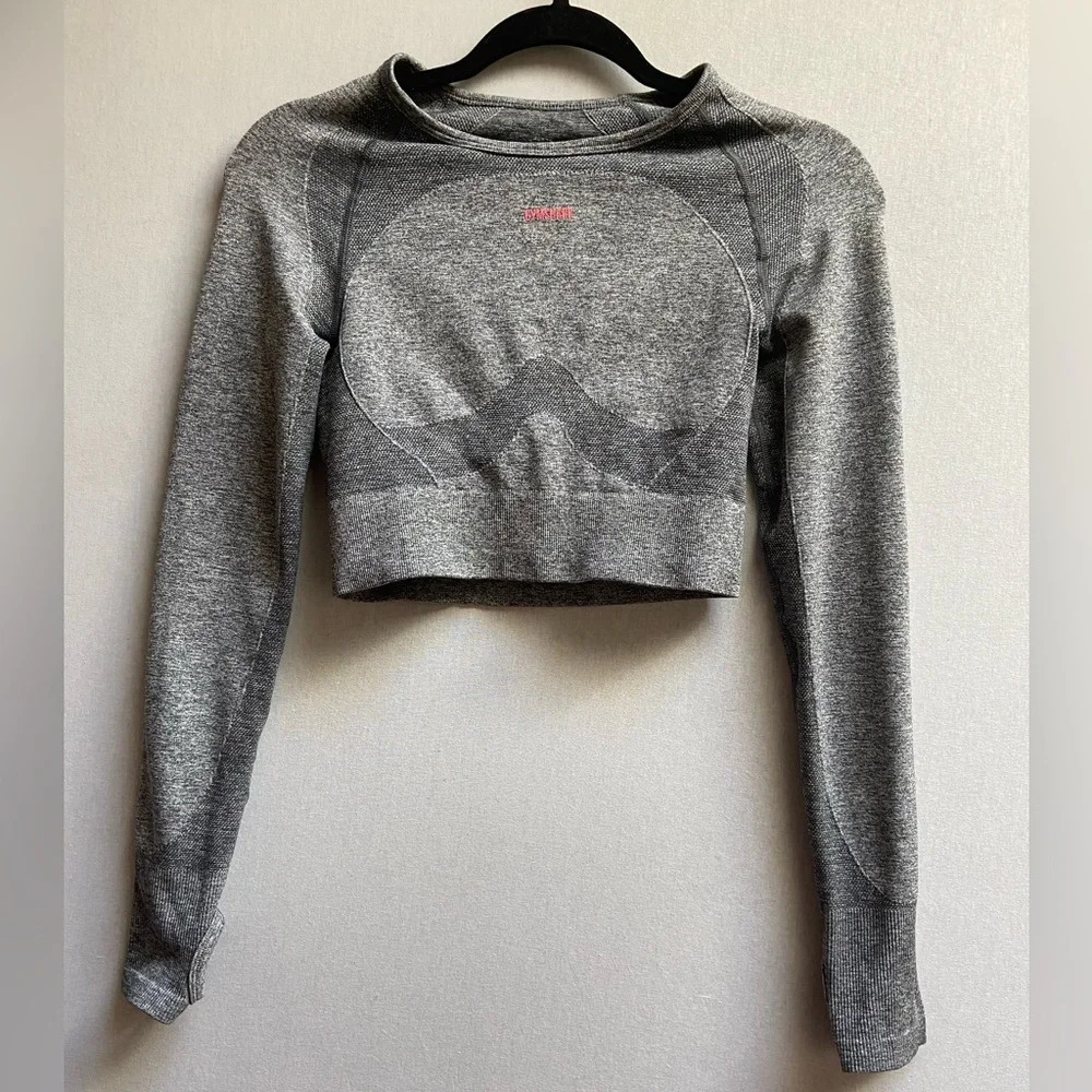 Gymshark Flex Seamless Crop Top - Charcoal Grey - XS - Long Sleeve 15" ptp